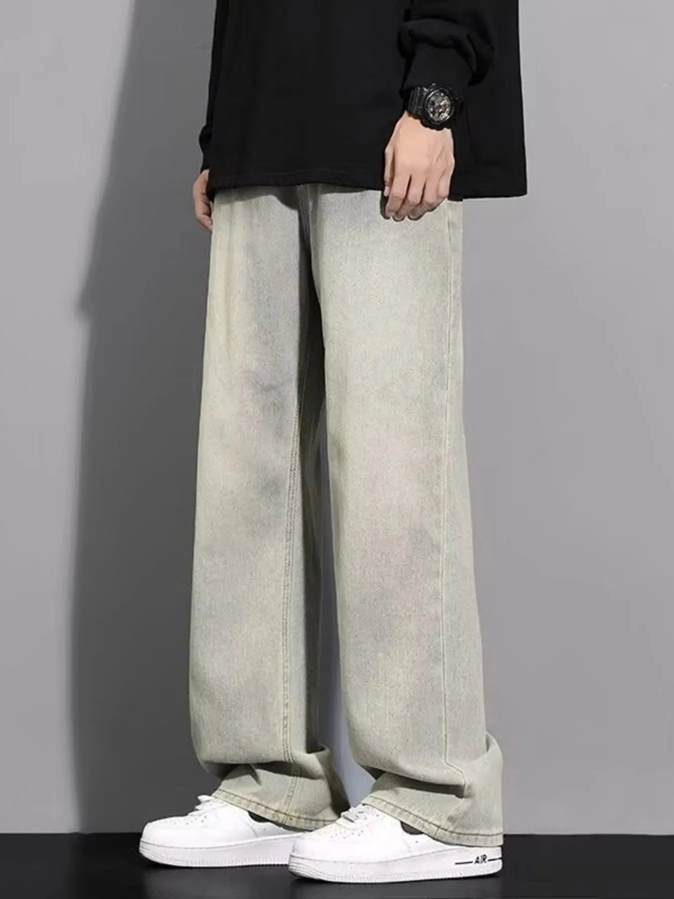 Men's Full Size Wide Leg Jeans Plus Size Yellow Mud Color / S