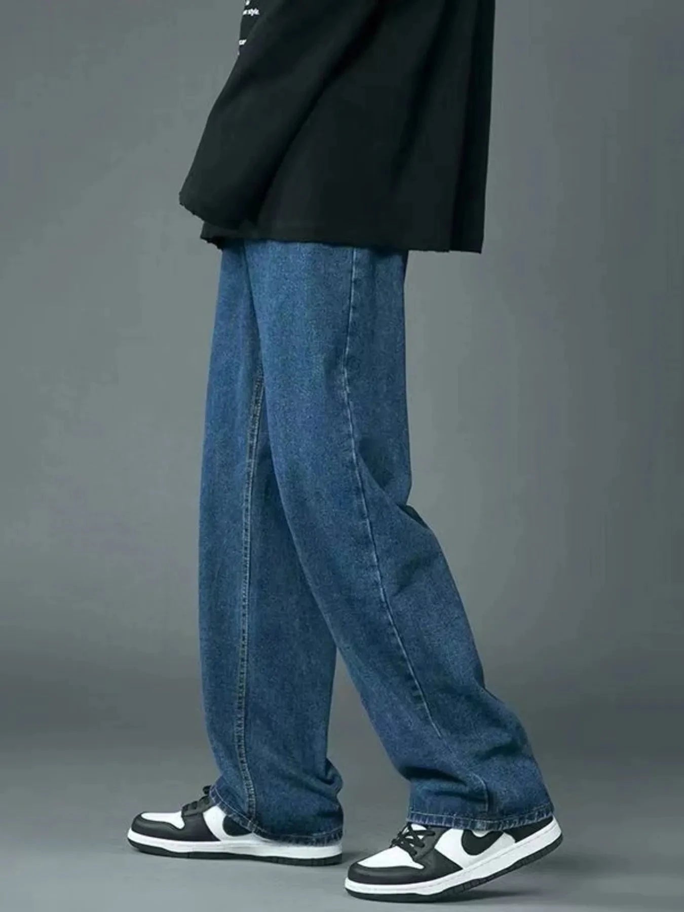 Men's Full Size Wide Leg Wash Relaxed Fit Jeans Plus Size Dark Blue / S