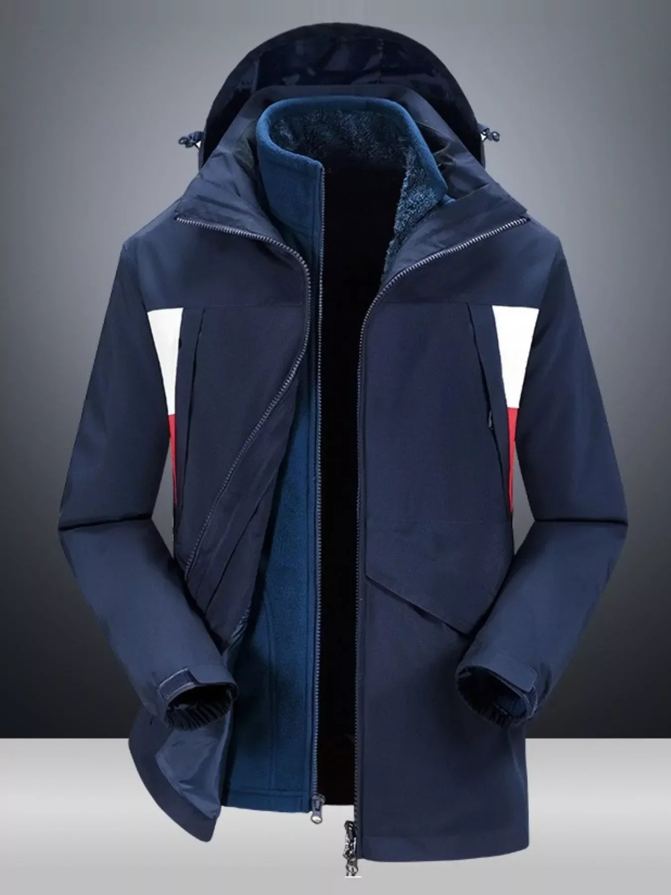 Men's Full Size Windproof Zip Up Hooded Jacket Plus Size Blue / XS