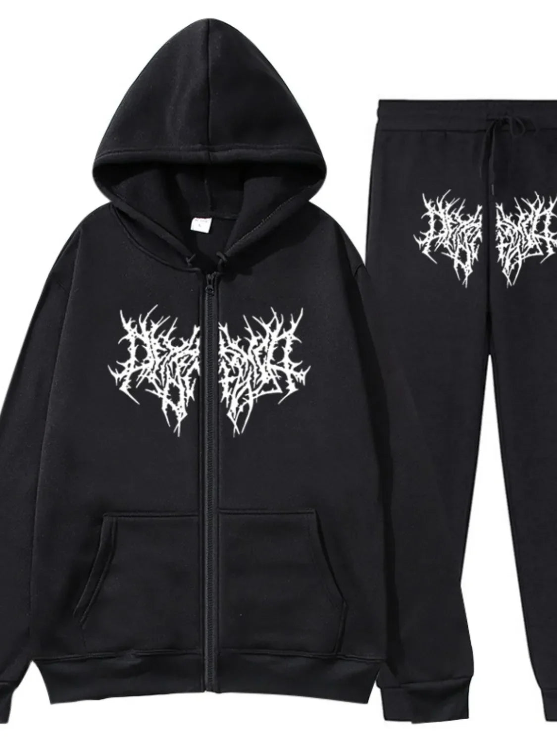 Men's Full Size Zip Up Long Sleeve Hoodie and Pants Set Plus Size Black / S