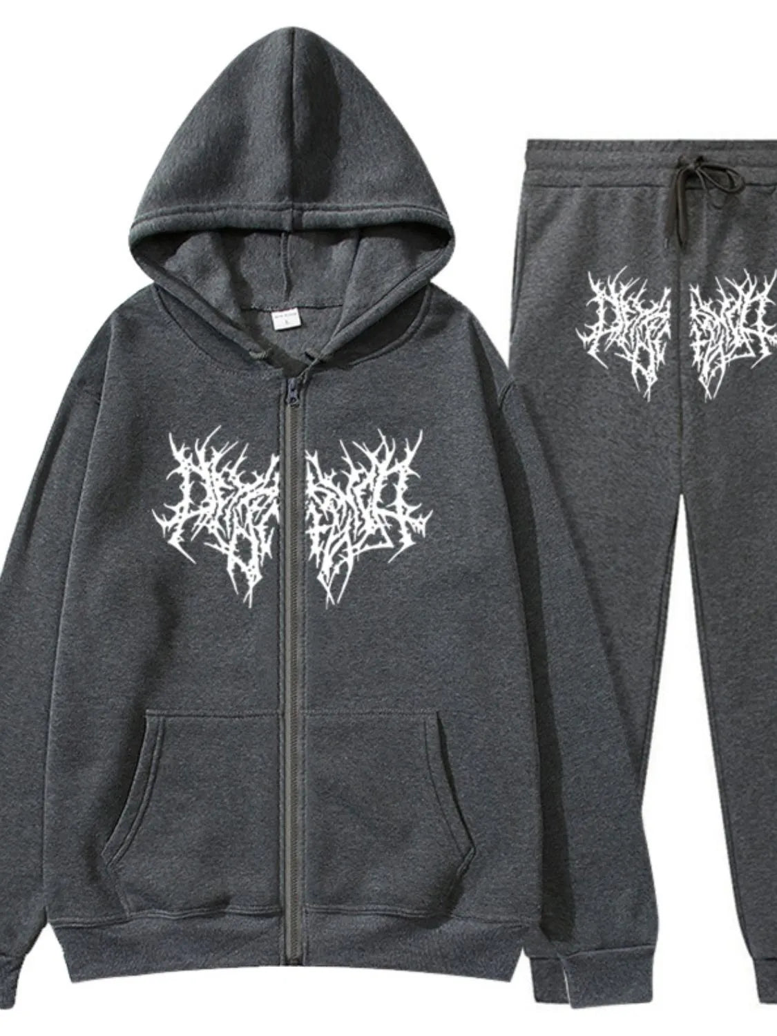 Men's Full Size Zip Up Long Sleeve Hoodie and Pants Set Plus Size Dark Gray / S