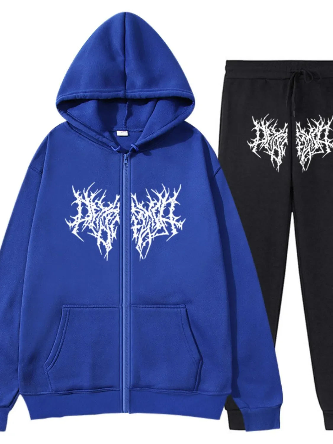 Men's Full Size Zip Up Long Sleeve Hoodie and Pants Set Plus Size Royal Blue / S