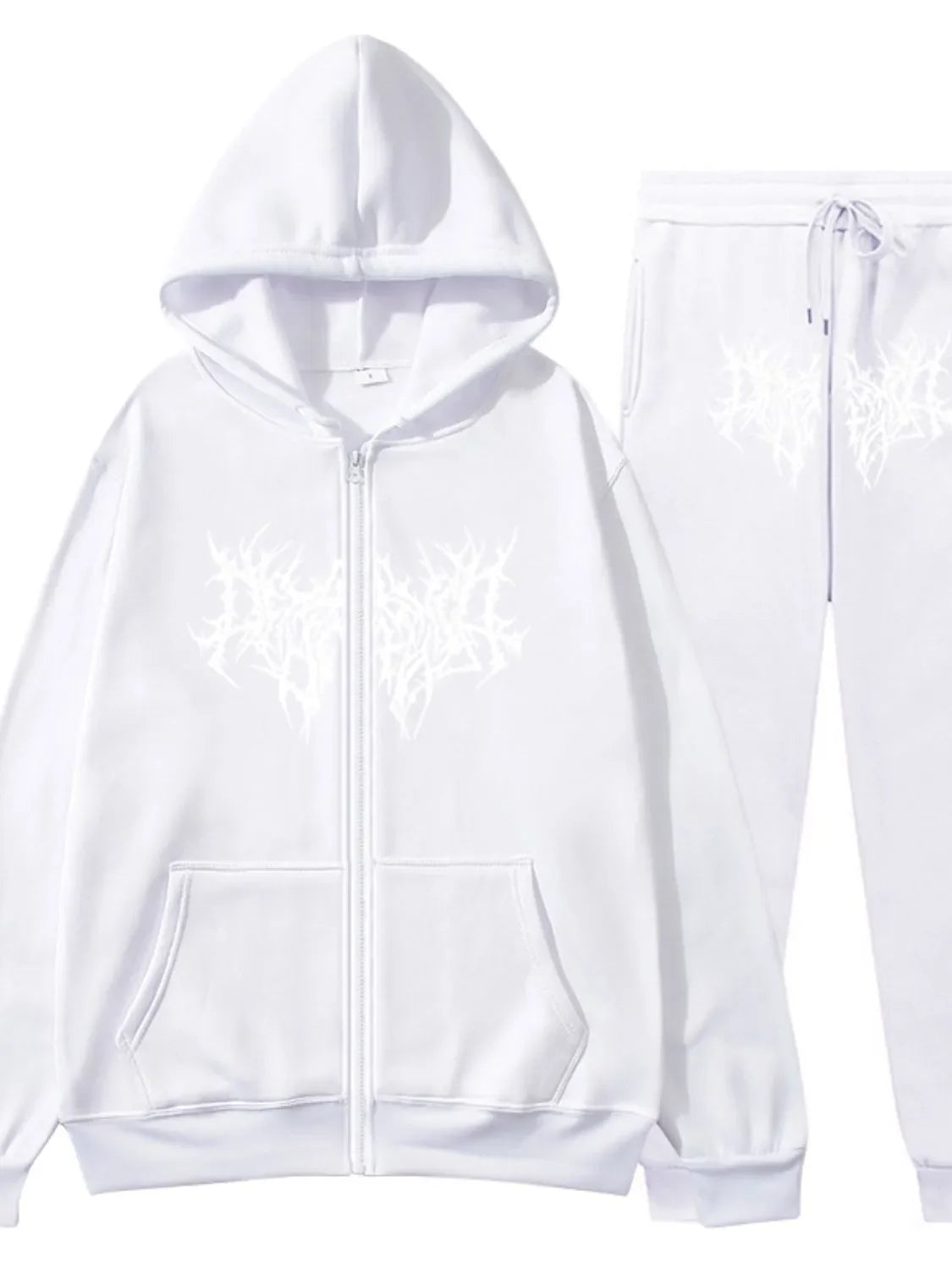 Men's Full Size Zip Up Long Sleeve Hoodie and Pants Set Plus Size White / S