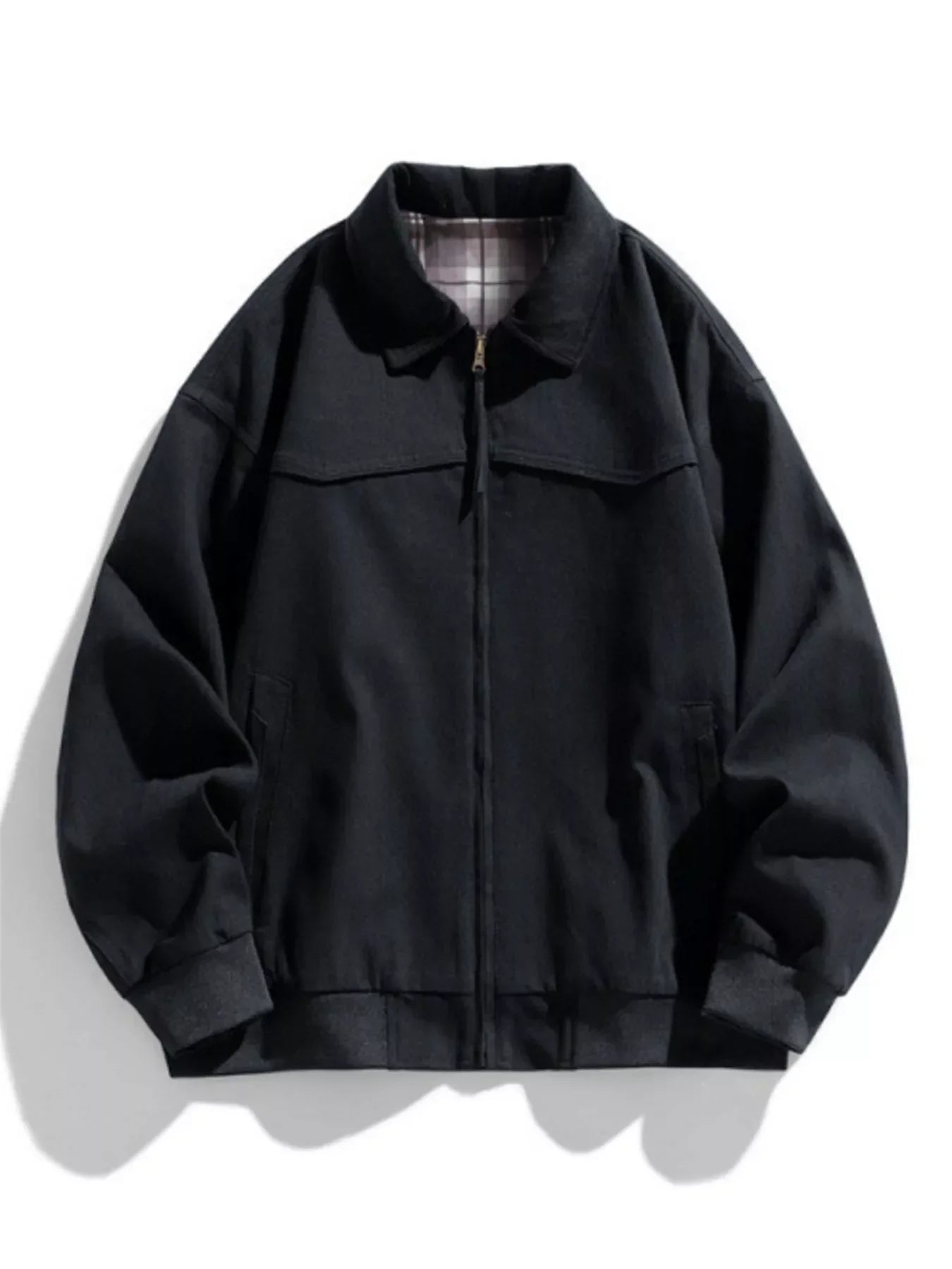 Men's Full Size Zip Up Long Sleeve Jacket Plus Size Black / S