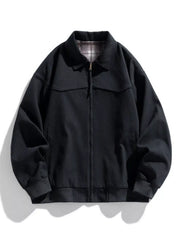 Men's Full Size Zip Up Long Sleeve Jacket Plus Size Black / S