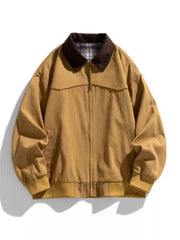 Men's Full Size Zip Up Long Sleeve Jacket Plus Size Deep Khaki / S