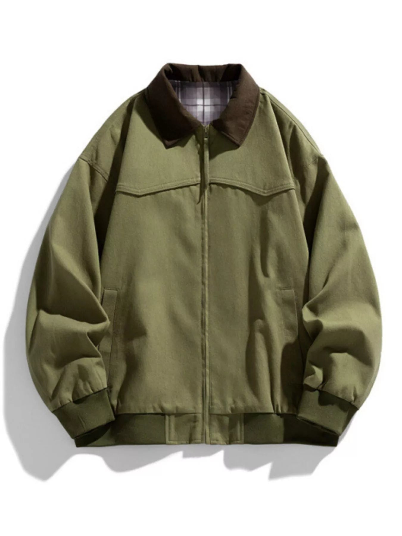 Men's Full Size Zip Up Long Sleeve Jacket Plus Size Olive Green / S