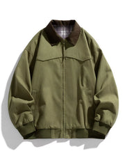 Men's Full Size Zip Up Long Sleeve Jacket Plus Size Olive Green / S