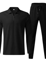Men's Full Size Zip Up Top and Pants Set Plus Size Black / S