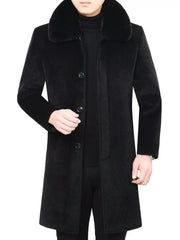 Men's Fur Collar Button Up Overcoat Black / 175