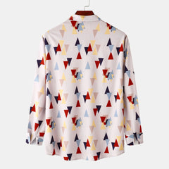 Men's Geometric Triangle Print Casual Button-Up Shirt