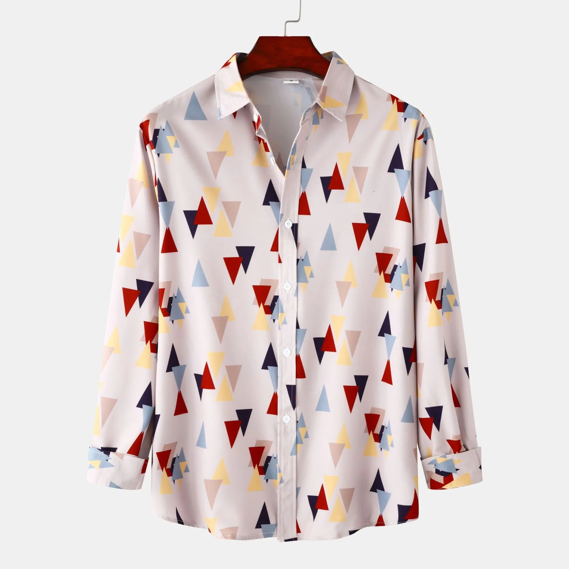 Men's Geometric Triangle Print Casual Button-Up Shirt Multicolor / S