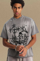 Men's Graphic Round Neck Half Sleeve T-Shirt Gray / S