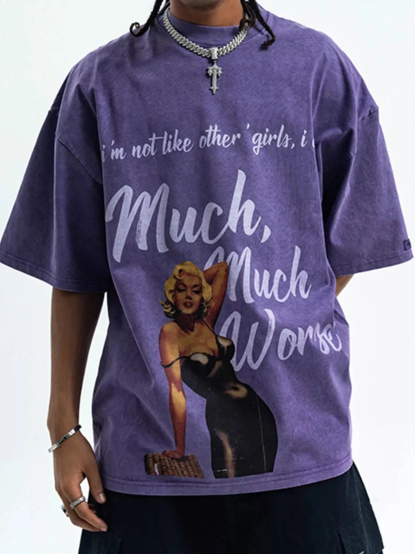 Men's Graphic Round Neck Half Sleeve T-Shirt Purple / M