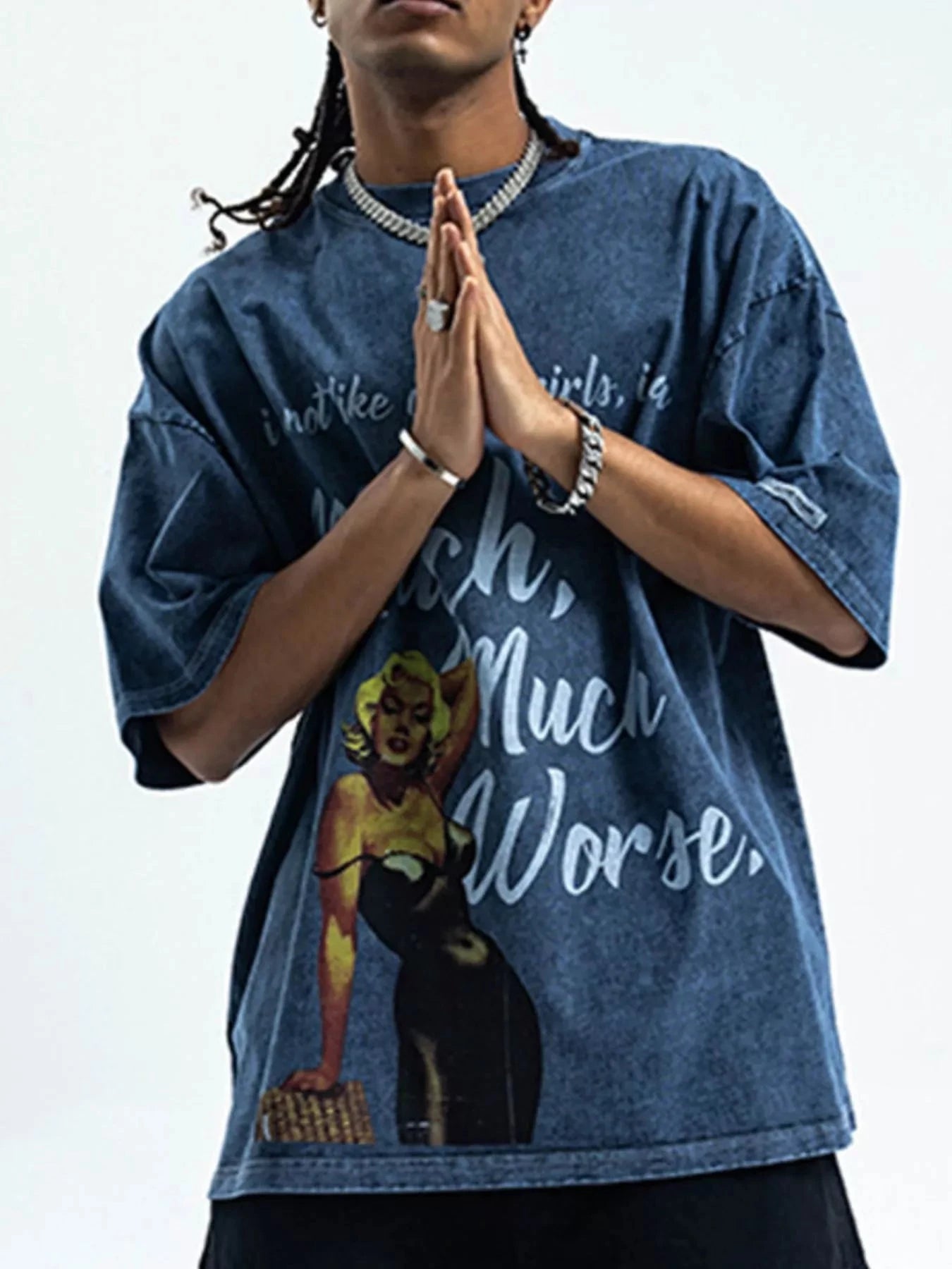 Men's Graphic Round Neck Half Sleeve T-Shirt Snowflake Blue / M