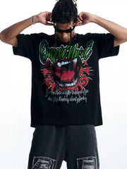 Men's Graphic Round Neck Oversized T-Shirt Black / S