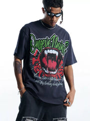 Men's Graphic Round Neck Oversized T-Shirt Dark Gray / S