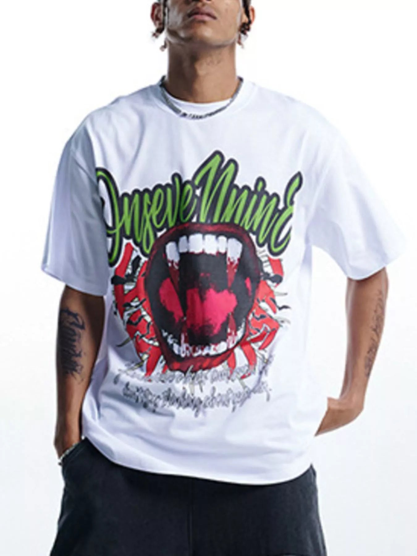 Men's Graphic Round Neck Oversized T-Shirt White / S