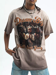 Men's Graphic Round Neck Short Sleeve T-Shirt Khaki / S