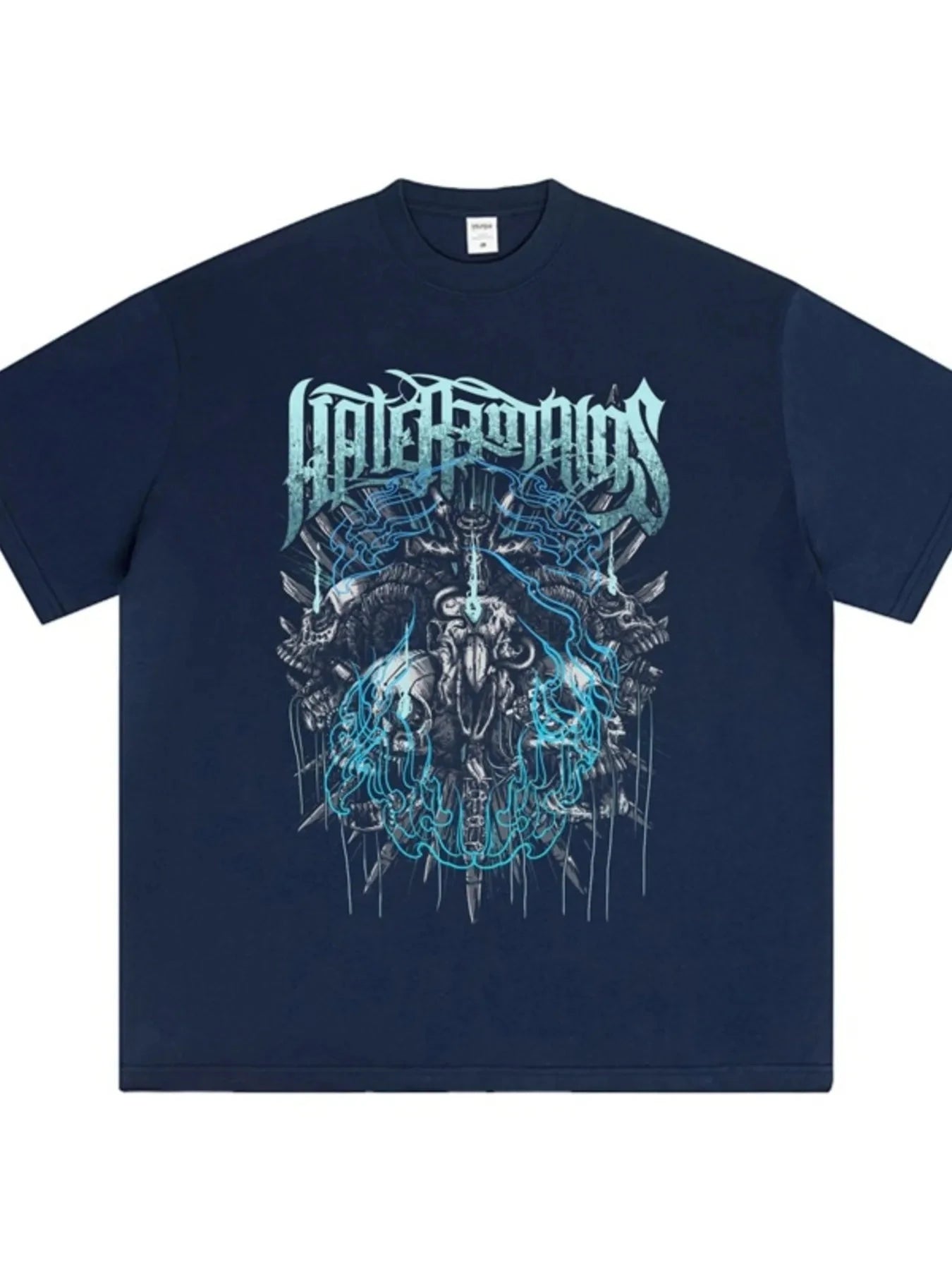 Men's Graphic Round Neck Short Sleeve T-Shirt Navy Blue / XS