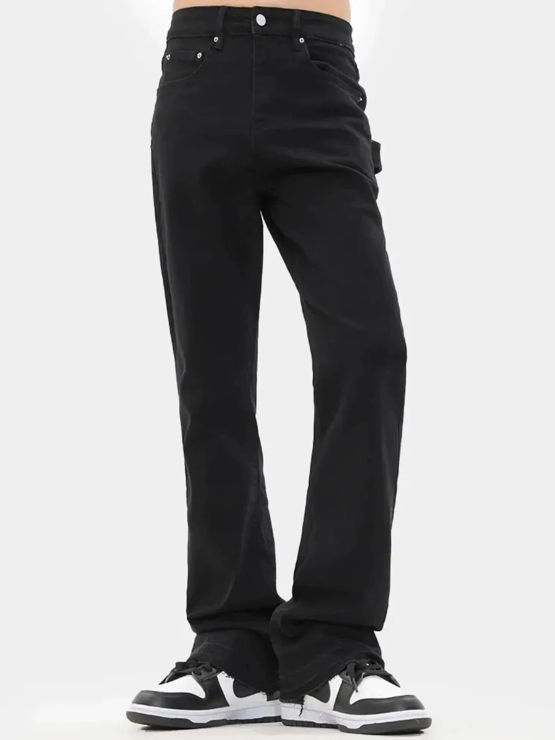 Men's High Waist Jeans with Pockets Black / S