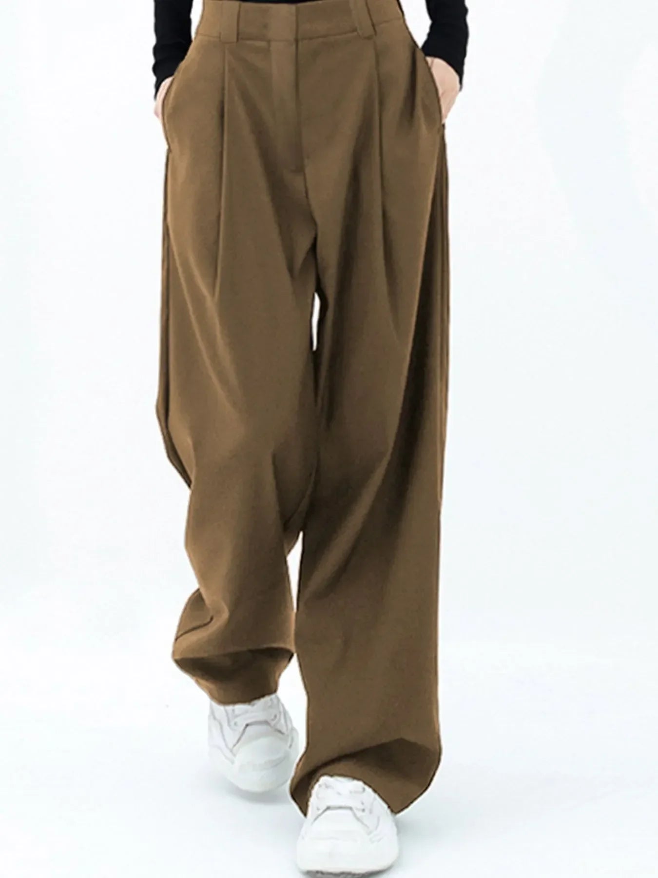 Men's High-Waisted Wide Leg Pleated Trousers