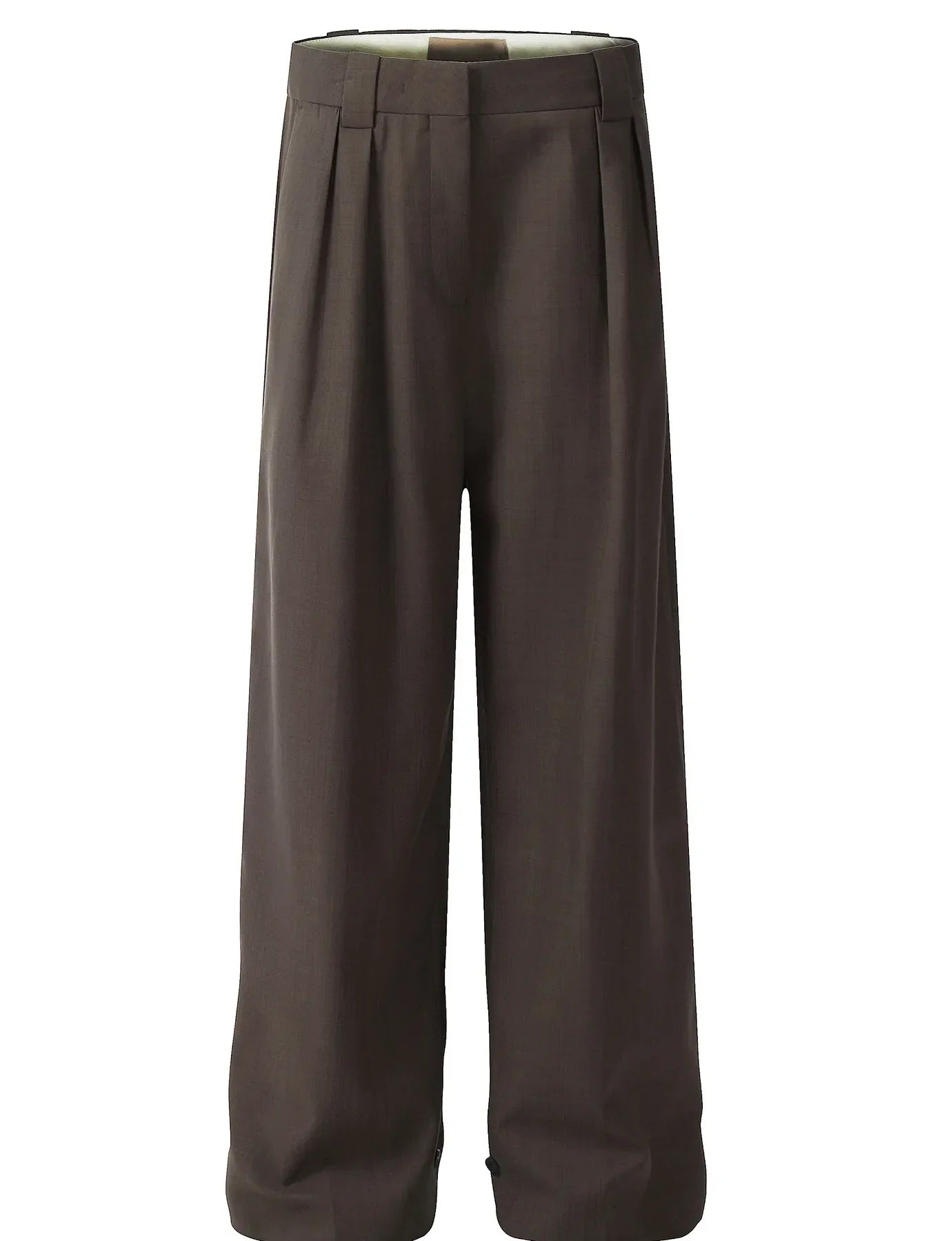 Men's High-Waisted Wide Leg Pleated Trousers Brown / S