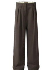Men's High-Waisted Wide Leg Pleated Trousers Brown / S