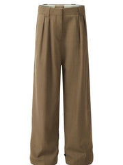 Men's High-Waisted Wide Leg Pleated Trousers Khaki / S