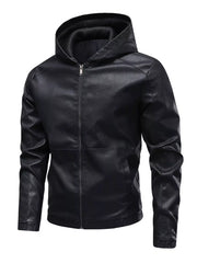 Men's Hooded Faux Leather Moto Jacket Black / XS