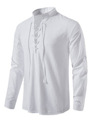 Men's Lace Up Long Sleeve Blouse White / S