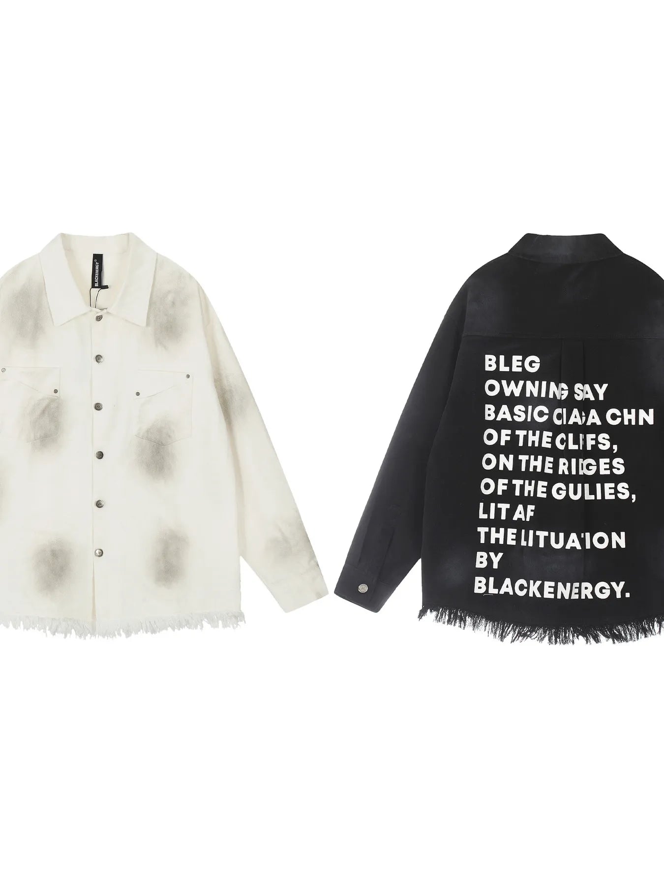 Men's Letter Back Raw Hem Button Up Shirt