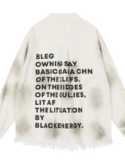 Men's Letter Back Raw Hem Button Up Shirt