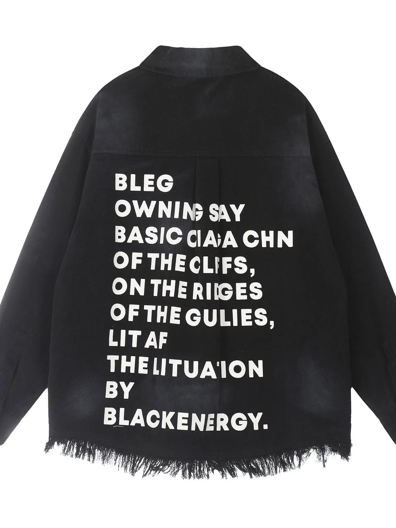 Men's Letter Back Raw Hem Button Up Shirt