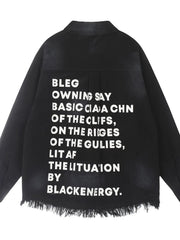 Men's Letter Back Raw Hem Button Up Shirt