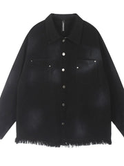 Men's Letter Back Raw Hem Button Up Shirt Black / M
