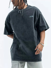 Men's Letter Back Round Neck Short Sleeve T-Shirt