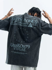 Men's Letter Back Round Neck Short Sleeve T-Shirt Dark Gray / S