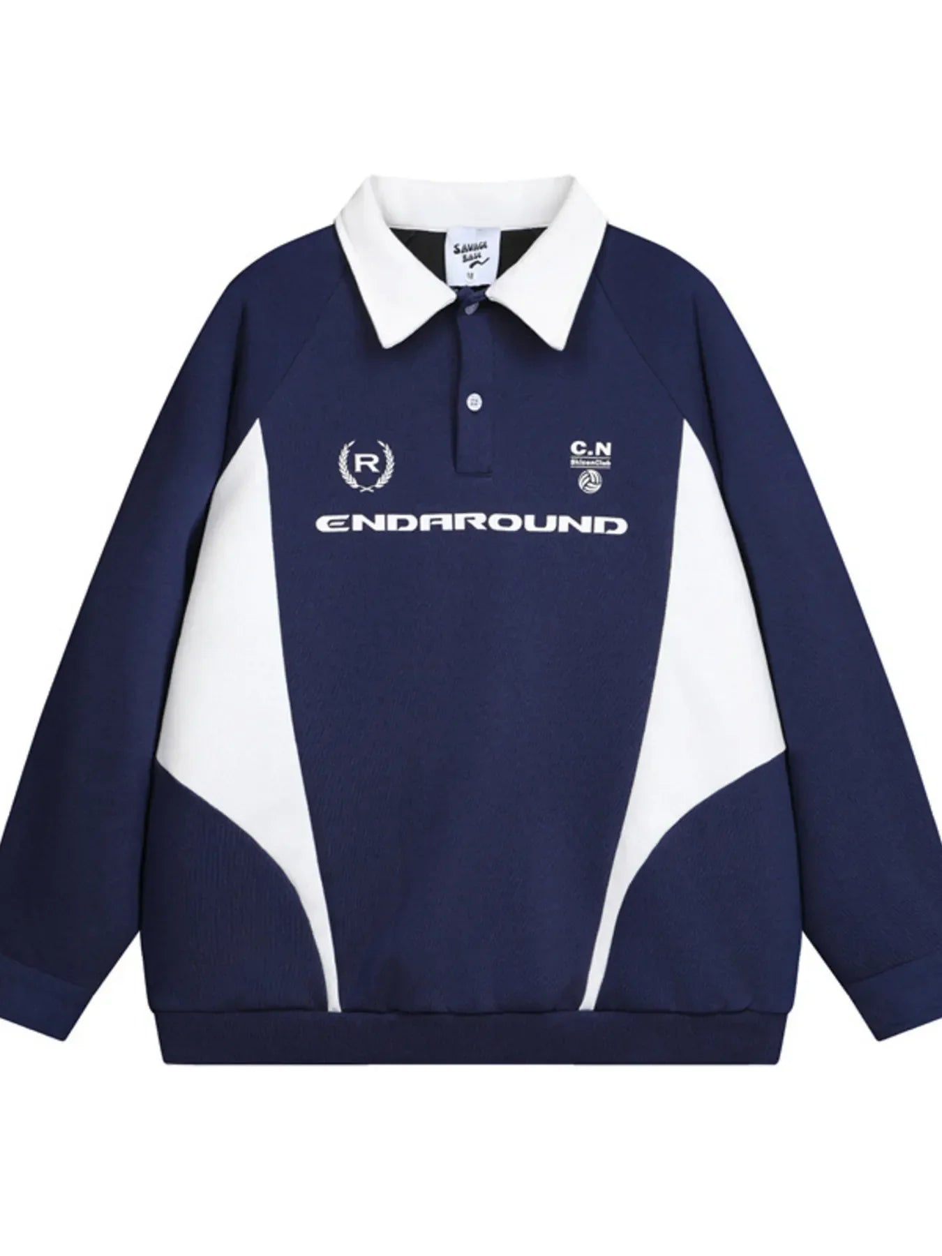 Men's Letter Contrast Long Sleeve Polo Sweatshirt Dark Blue / S