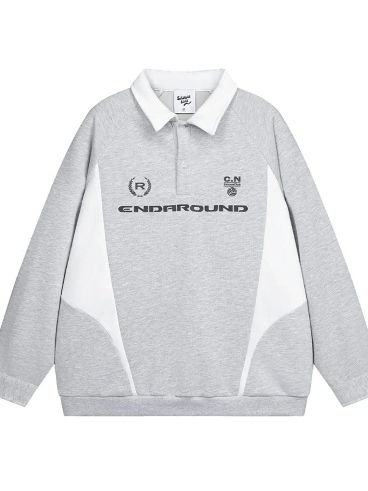 Men's Letter Contrast Long Sleeve Polo Sweatshirt Grey / S
