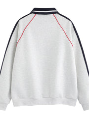 Men's Letter Graphic Striped Polo Collar Sweatshirt