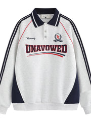 Men's Letter Graphic Striped Polo Collar Sweatshirt Flower Ash / S