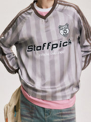 Men's Letter Graphic Striped Sweatshirt Brown / M