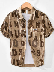 Men's Letter Print Short Sleeve Shirt Khakis / M