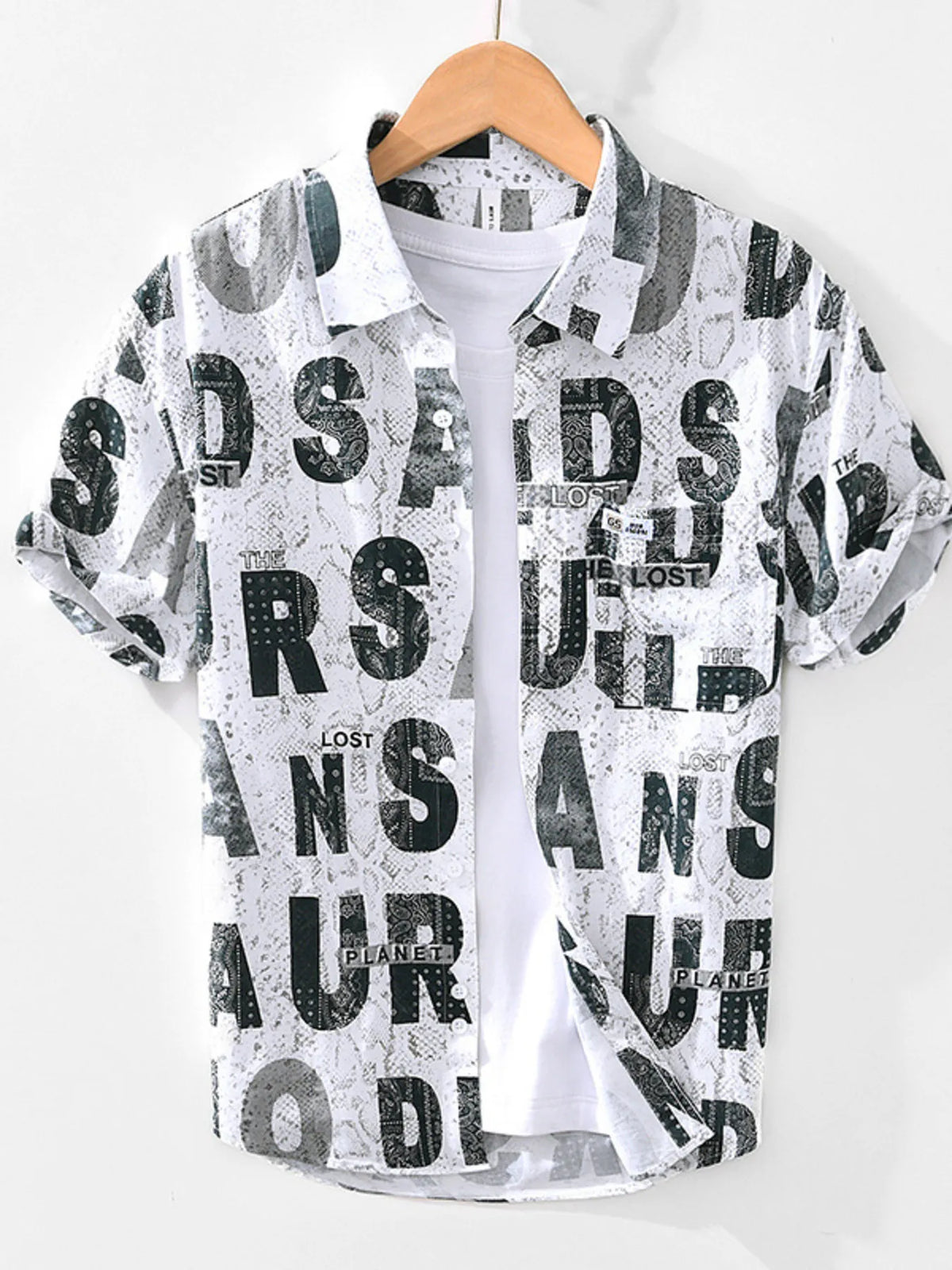 Men's Letter Print Short Sleeve Shirt White / M