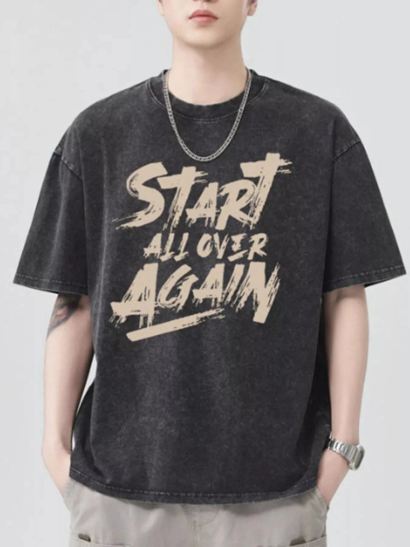 Men's Letter Round Neck Half Sleeve T-Shirt Black / S