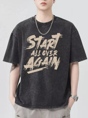 Men's Letter Round Neck Half Sleeve T-Shirt Black / S