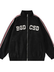 Men's Letter Zip Up Long Sleeve Hoodie Black / M