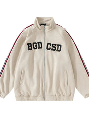 Men's Letter Zip Up Long Sleeve Hoodie Milky White / M
