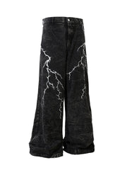Men's Lightning Pattern Wide Leg Jeans